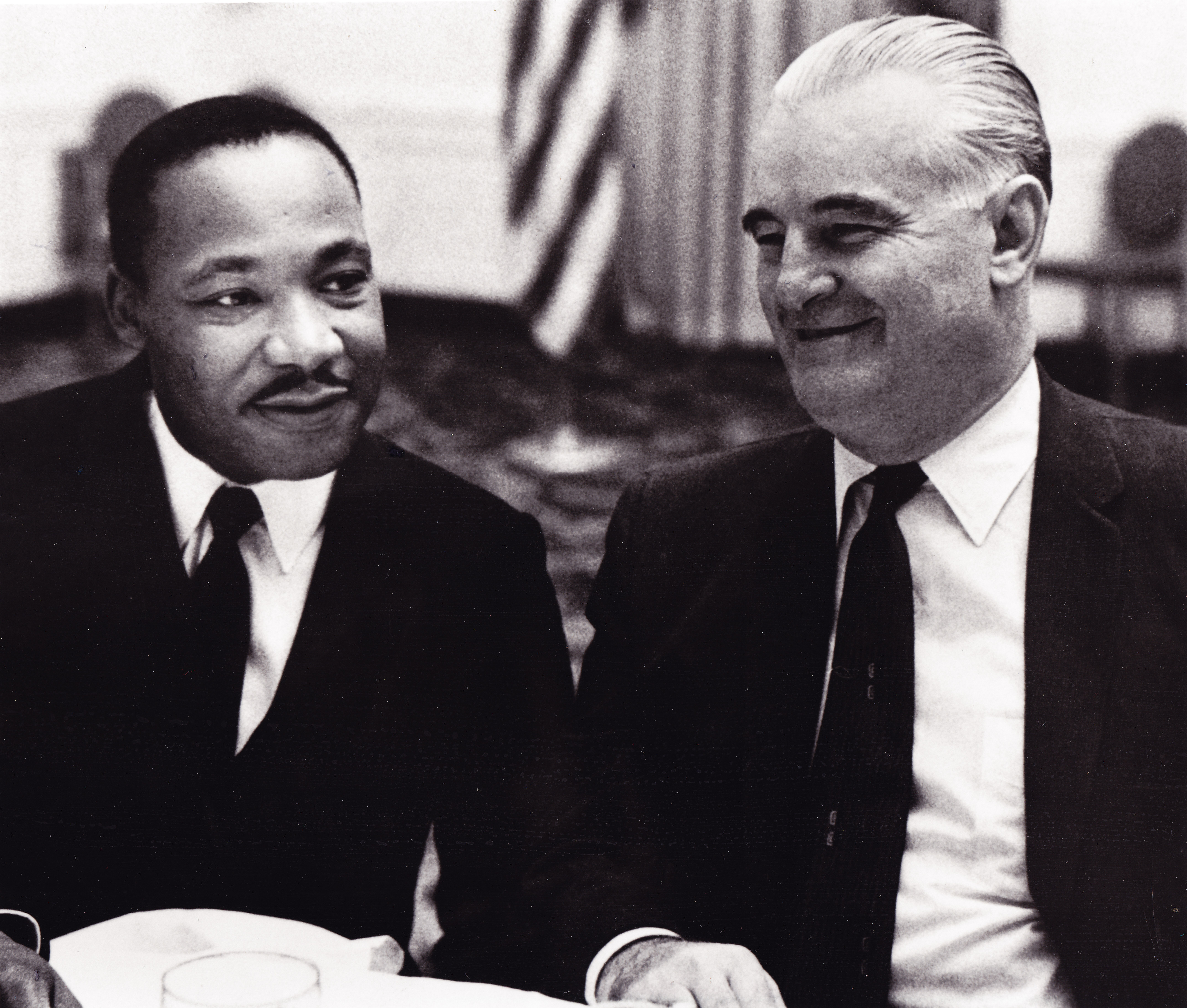 King and Van Arsdale are pictured here together attending the first meeting of the Brotherhood Party at the Commodore Hotel in Manhattan, October 1961.